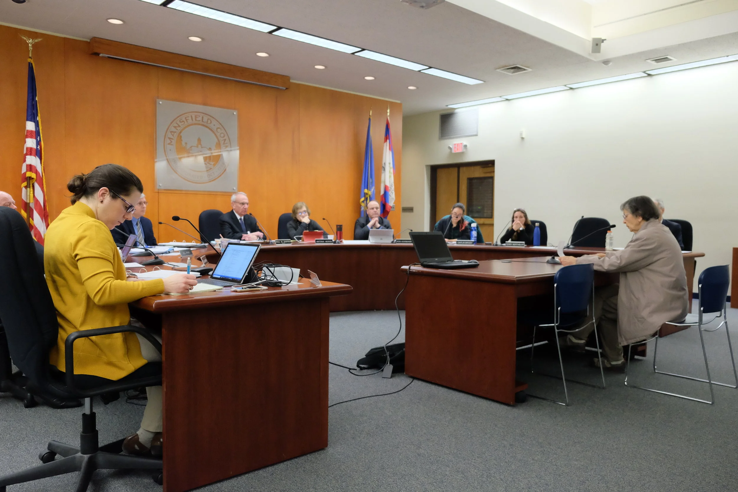 The Mansfield Town Council convenes for a meeting on Monday, Jan 22. The council discusses numerous issues, such as secret meetings, wages, and other issues. (Jon Sammis/The Daily Campus)