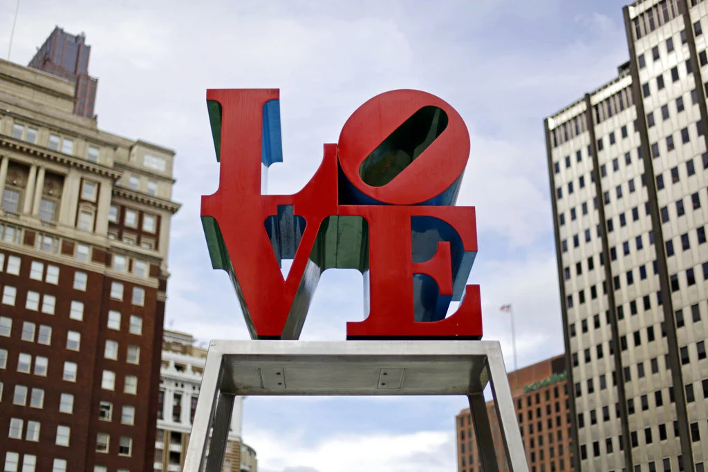 FILE - This Nov. 10, 2010, file photo, shows artist Robert Indiana's LOVE sculpture in John F. Kennedy Plaza, also known as Love Park, in Philadelphia. (AP Photo/Matt Rourke, File)
