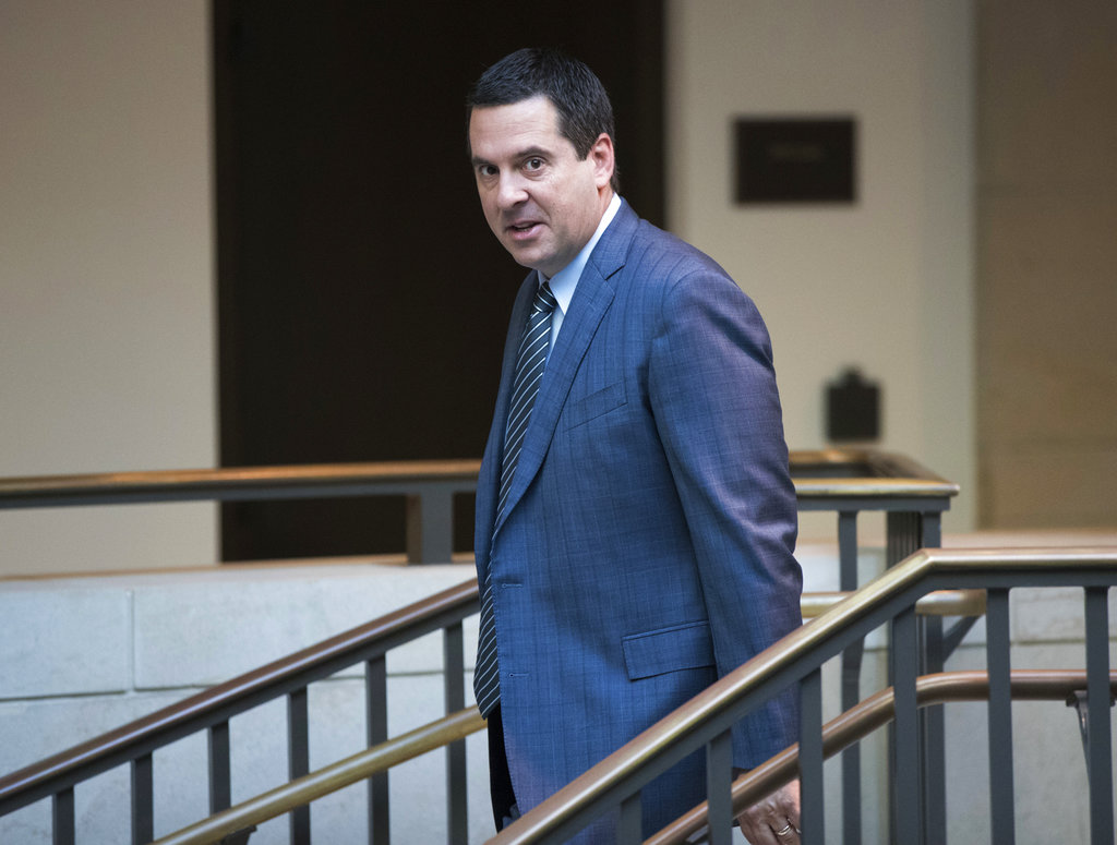 House Intelligence Committee Chairman Devin Nunes, R-Calif., a close ally of President Donald Trump, arrives at the Capitol as his panel prepares to meet with White House Communications Director Hope Hicks, one of Trump's closest aides and advisers, in Washington, Tuesday, Feb. 27, 2018. (AP Photo/J. Scott Applewhite)