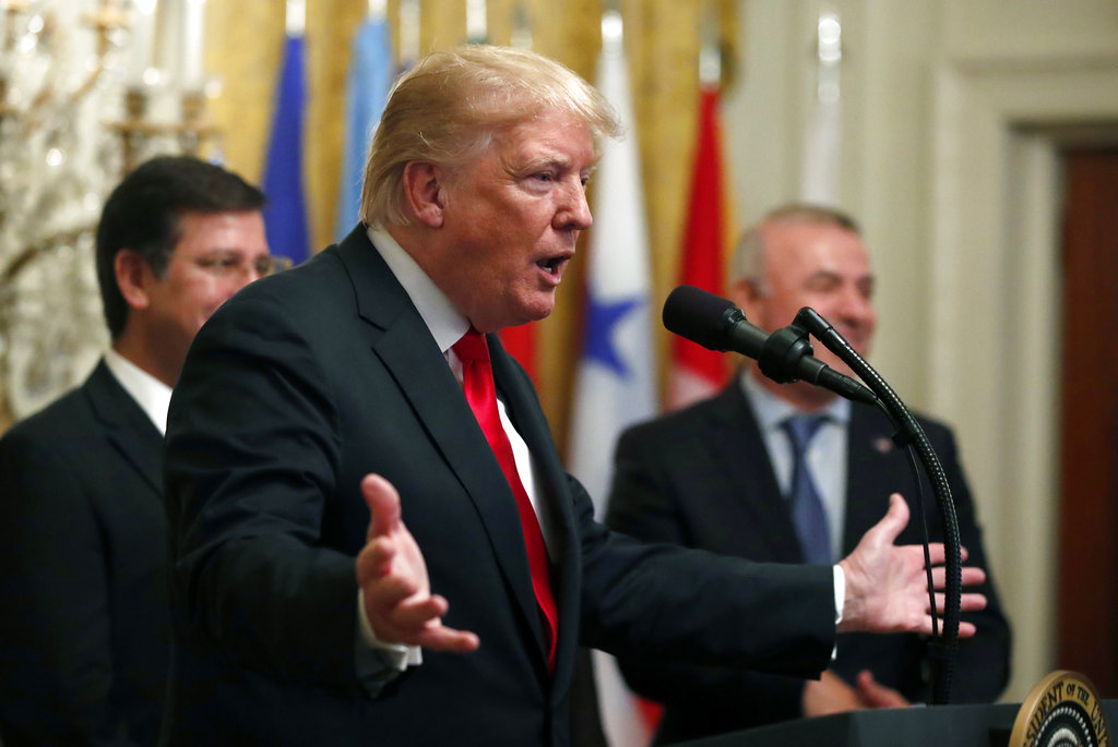 President Donald Trump speaks during an Hispanic Heritage Month event, in the East Room of the White House, Monday, Sept. 17, 2018, in Washington. (AP Photo/Alex Brandon)