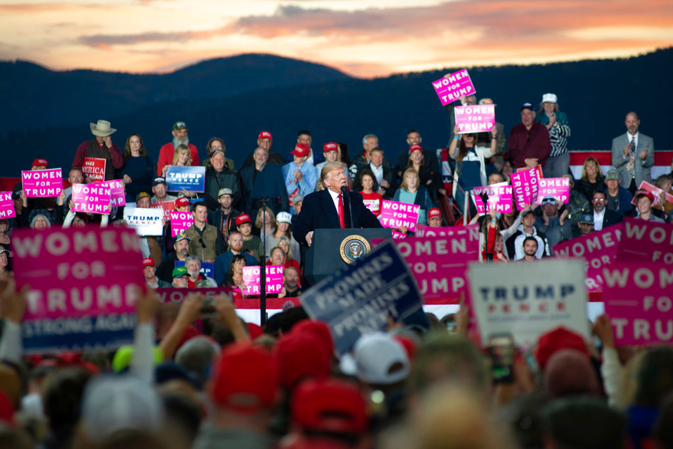 President Donald Trump speaks during a campaign rally at Minuteman Aviation Hangar in Missoula, Mont., Thursday Oct. 18, 2018. Trump is in Missoula to rally support for Senate candidate Matt Rosendale. (AP Photo/Lido Vizzutti)