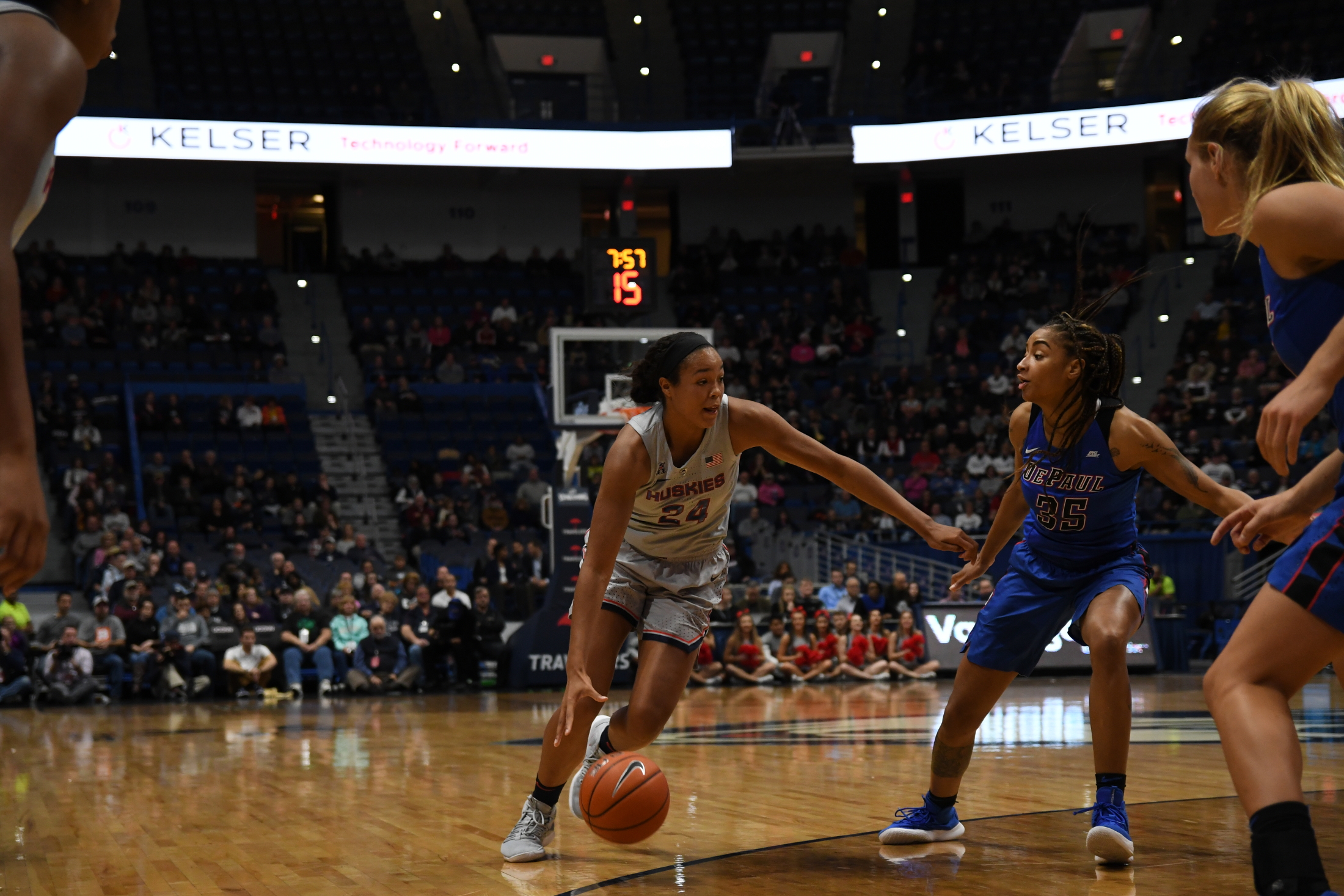 The UConn women's basketball team takes on DePaul University at the XL Center on November 28, 2018. The game resulted in a 99-63 win for the Huskies (Judah Shingleton/The Daily Campus)