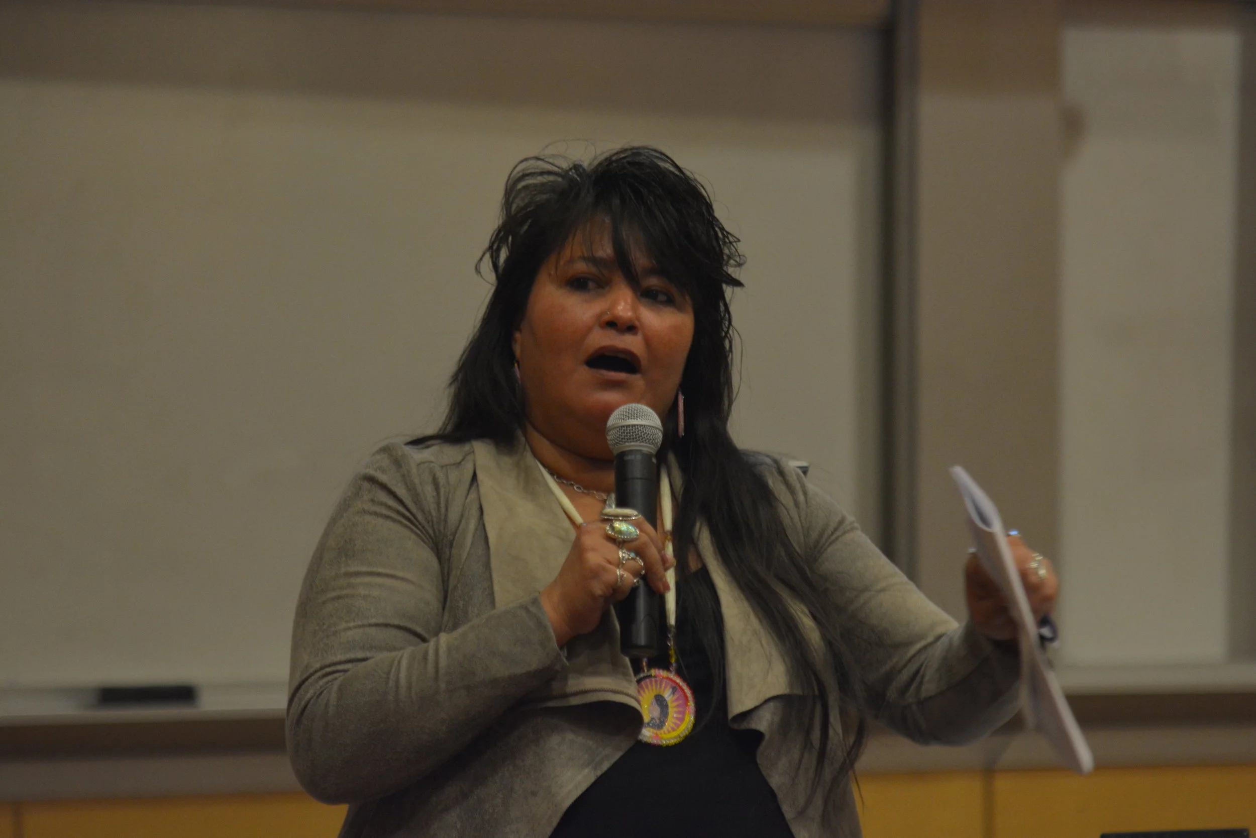 Faith Gemmill speaks about her Alaskan tribe fighting human rights violations and how the global changes are impacting the northern lands they live on. The keynote speaker was part of the semester long Environmental Metanoia event. (Nicholas Hampton/The Daily Campus)