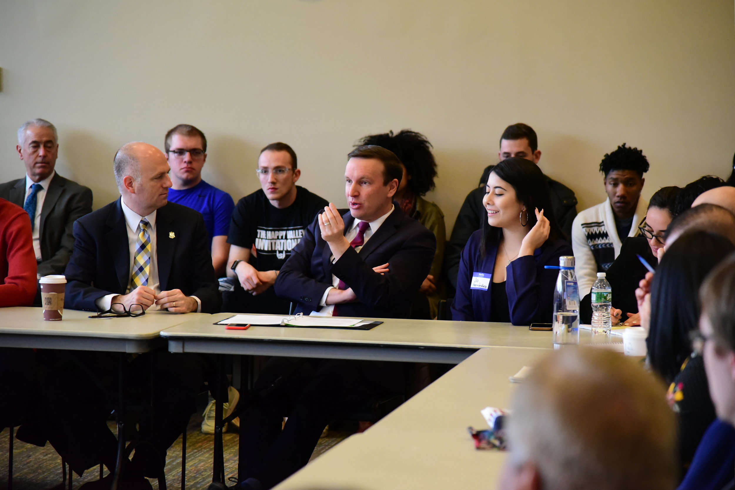 Chris Murphy joins students, faculty, and community members of not only UConn, but from the surrounding areas as well, to talk about food insecurity and how it affects college goers in particular. (Kush Kumar/The Daily Campus)