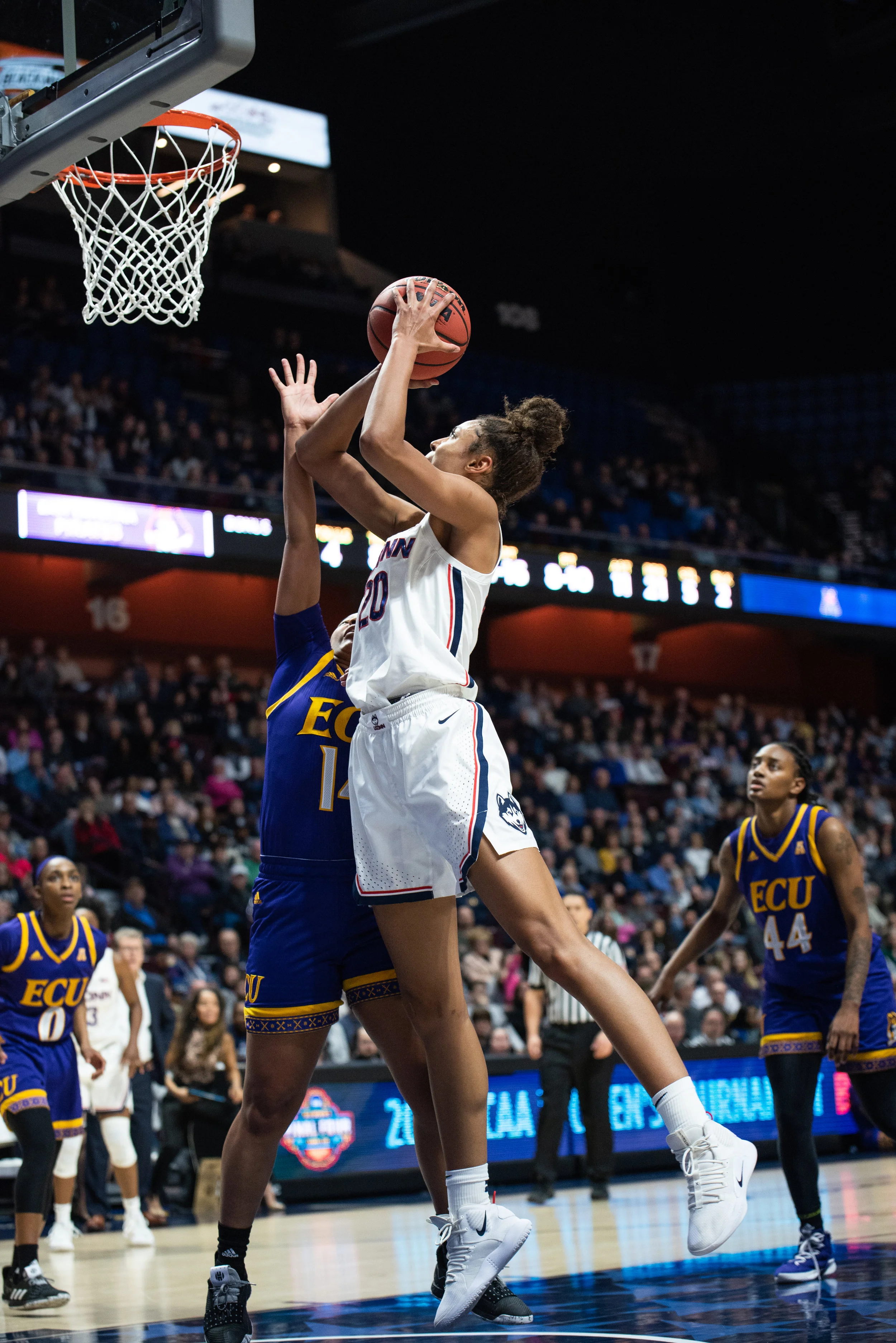 Freshman Olivia Nelson-Ododa started her second-straight game in Katie Lou Samuelson’s absence and impressed with five blocks. Photo by Charlotte Lao/The Daily Campus