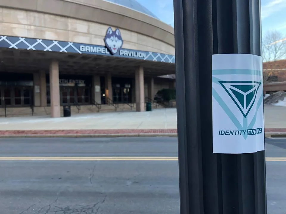 Flyers for Identity Evropa, an alt-right group associated with the 2017 Unite the Right Rally in Charlottesville, have been seen around the University of Connecticut Storrs campus within the past month, according to Unicorn Riot, a non-profit media organization. ( Twitter/@HartfordGDC )
