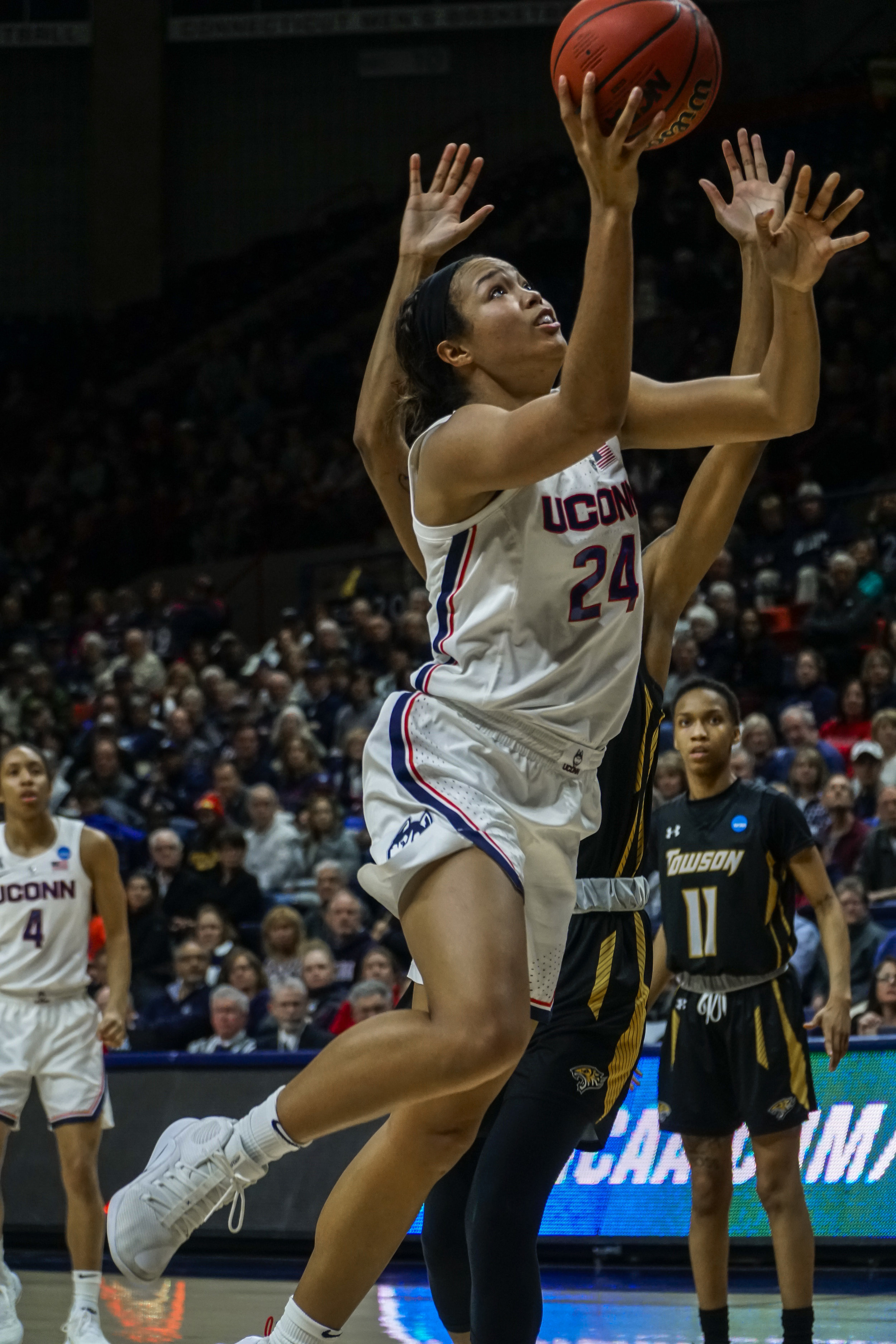 Napheesa Collier rises up for a lay-up in the first-round win over Towson. (Eric Wang/The Daily Campus)