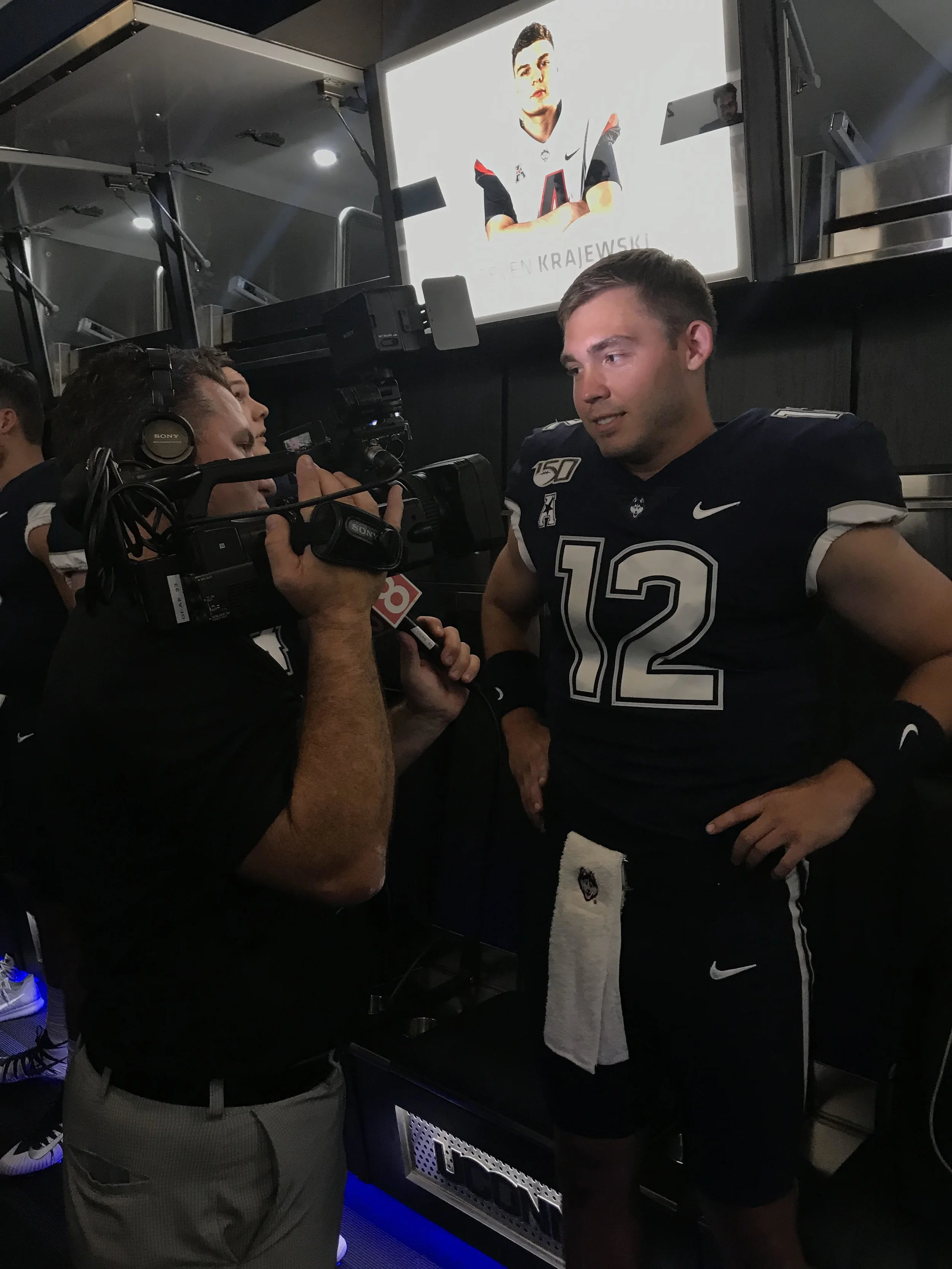 Transfer Quarterback Mike Beaudry speaks to the media. Photo by Conner Gilson/The Daily Campus