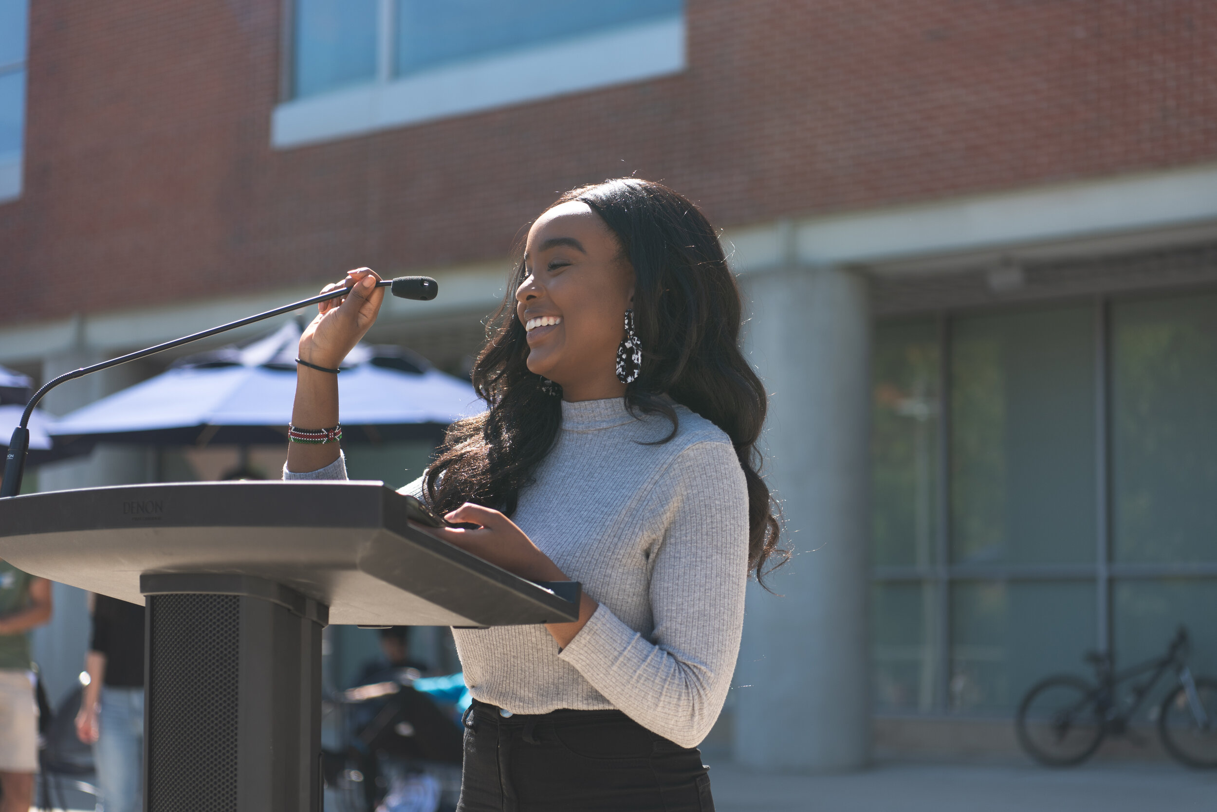 University of Connecticut student Wawa Gatheru speaking at the Climate Strike on the Student Union lawn this past Friday. Photo by Charlotte Lao / The Daily Campus