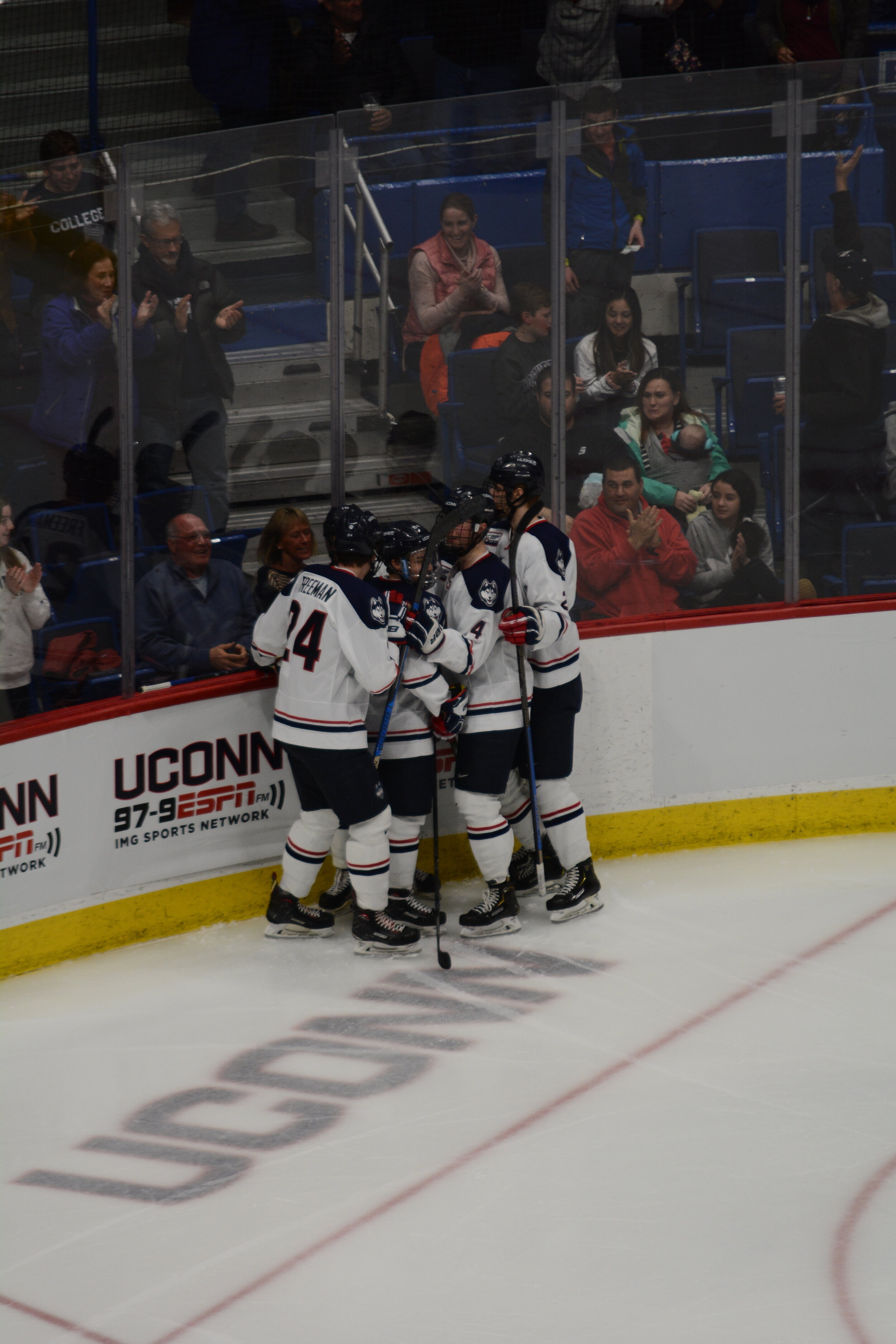 The Huskies won 4-3 against the UMass Minutemen on Friday. UConn got off just 20 shots compared to Sacred Heart’s 48 but were able to walk away with the tie in a solid performance headlined by Vomacka’s career night. Photo by Eric Wang/The Daily Campus.
