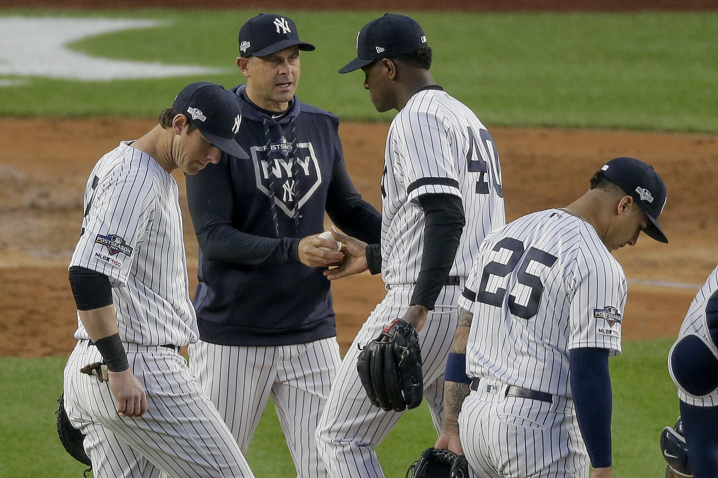Facing injuries since the beginning of the season, Boone was still able to get the Yankess 100+ wins en route to finishing first in their division. Photo from the Associated Press.