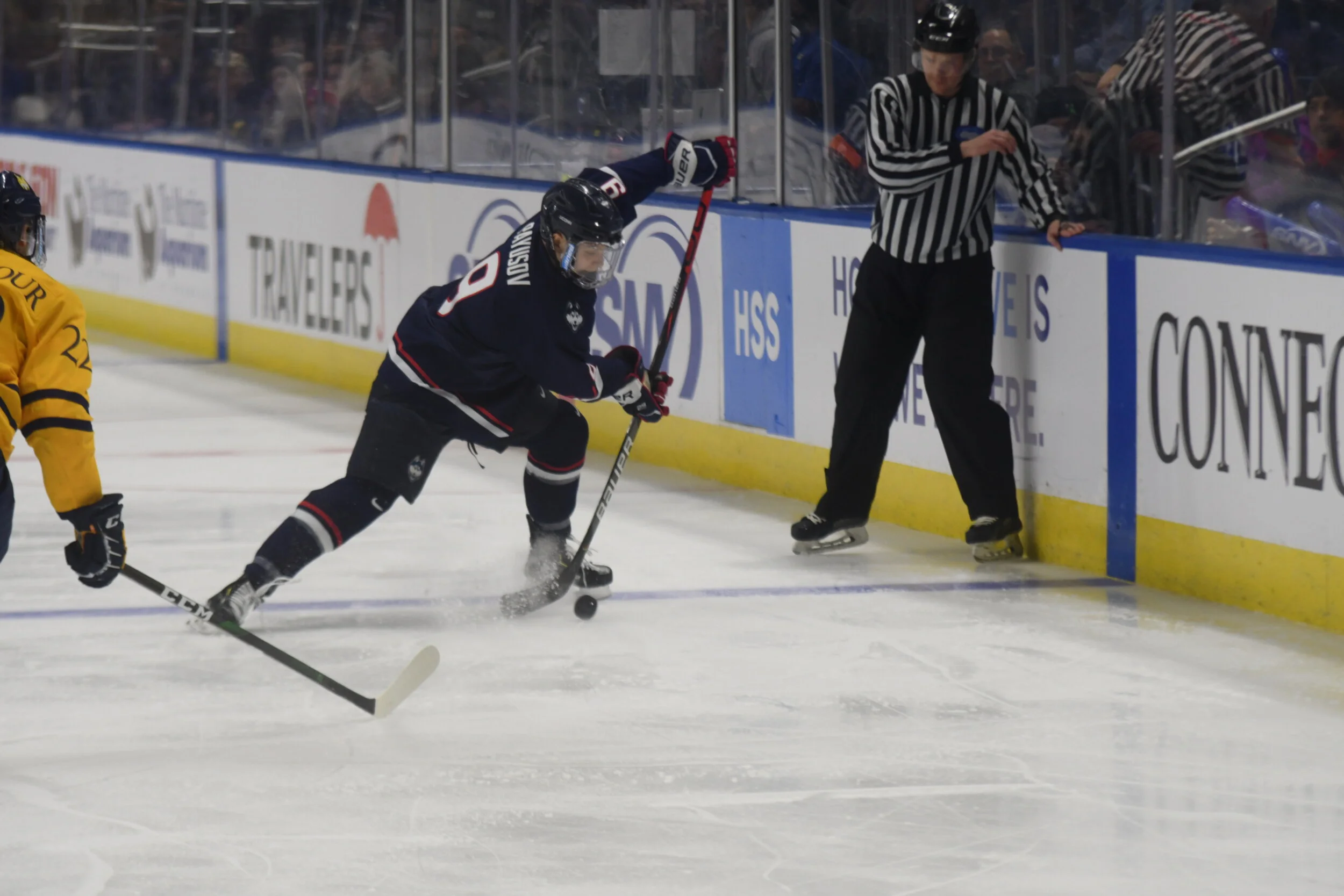 UConn's men's hockey competed in Connecticut Ice, the inaugural men's college hockey tournament in Connecticut. The team took home losses to Quinnipiac and Yale, finishing last in the tournament. Photo by Mike Mavredakis/The Daily Campus