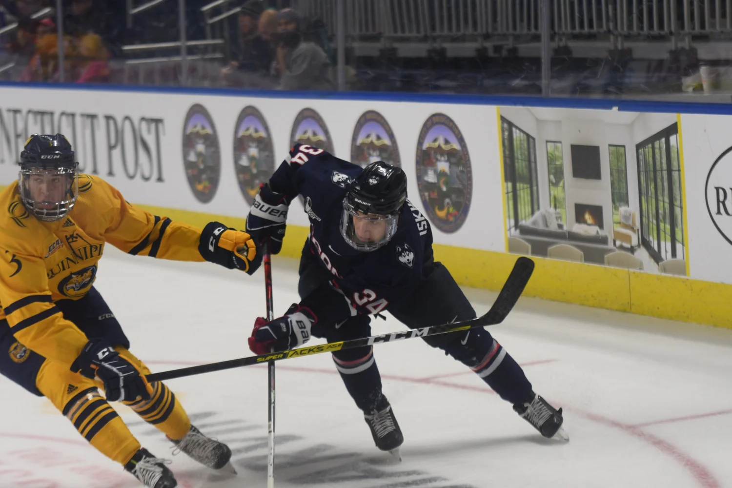 UConn's men's hockey competed in Connecticut Ice, the inaugural men's college hockey tournament in Connecticut. The team took home losses to Quinnipiac and Yale, finishing last in the tournament.   Photo by Mike Mavredakis/The Daily Campus