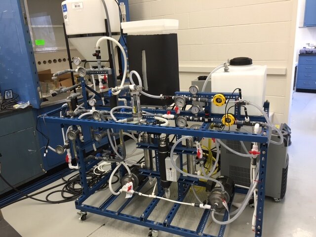 A membrane distillation element testing rig used in the lab. The McCutcheon Lab researches how to create the most efficient membranes for desalination. Photo courtesy of The McCutcheon Lab website .