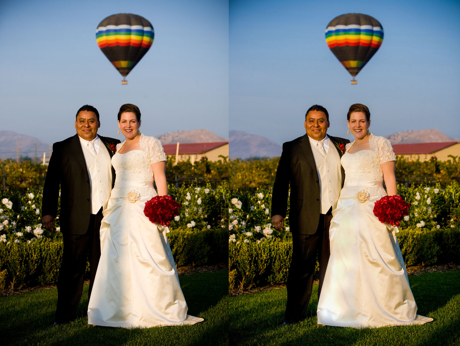 Not a picture of mine, but was asked to clean it up. An example of a simple removal of the shadow on the dress and poles in the background.