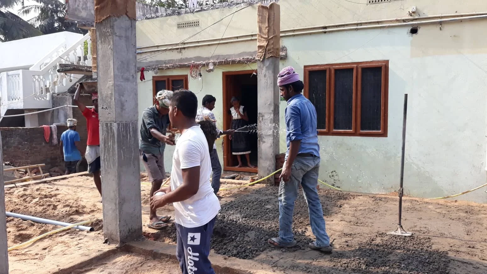 Hard at work constructing main steel and concrete pillers