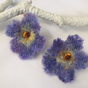Periwinkle "Forget me not" earrings are needle felted studs with beaded embellishment