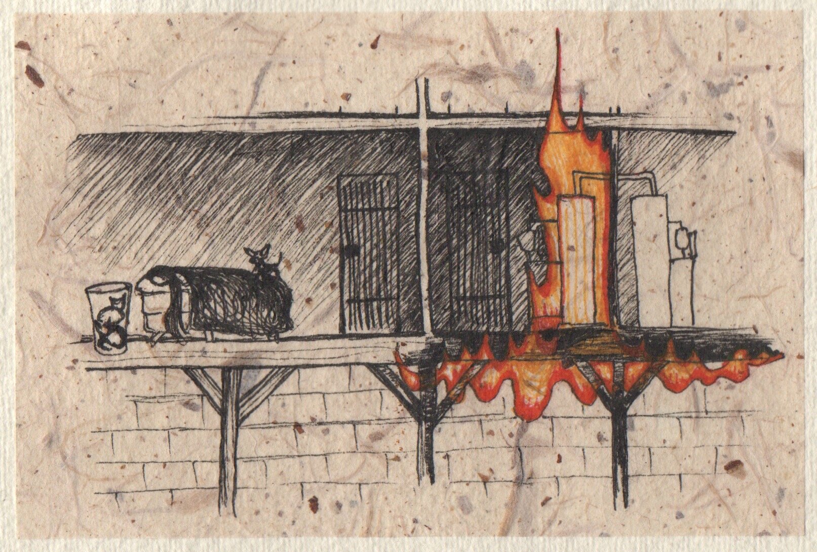 Self-portrait: Sleeping in Fire (with Kiki, Sebastian, and Paco), 2017