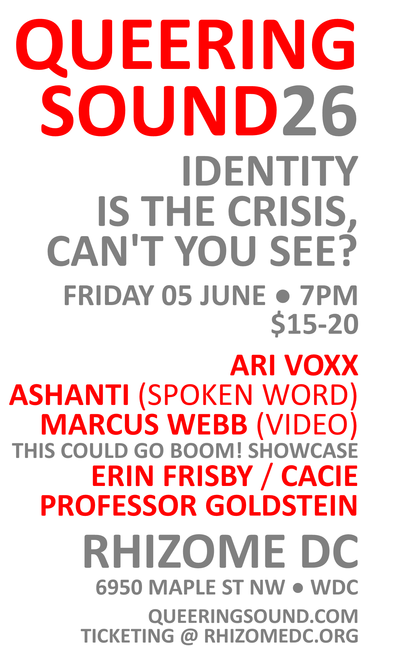 QUEERING SOUND: Ari Voxx / Ashanti / Marcus Webb / Erin Frisby / Cacie / Proferssor Goldstein