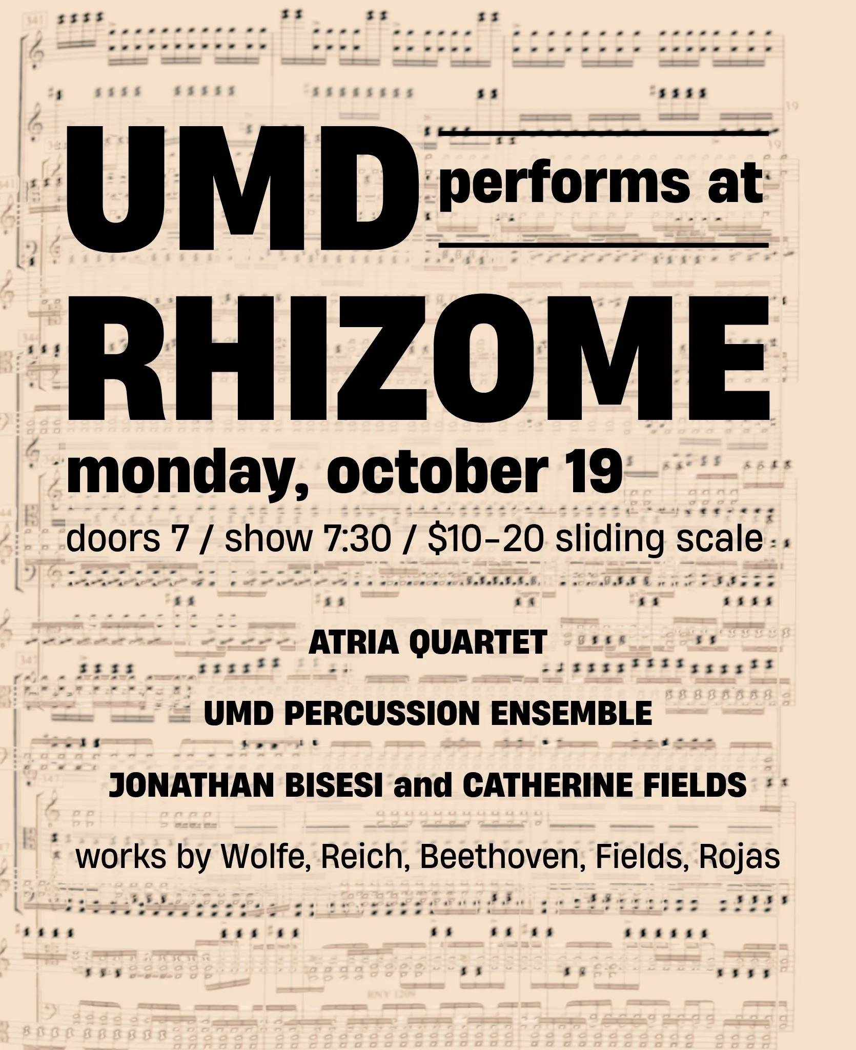 UMD performs at Rhizome - works by Wolfe, Reich, Beethoven, Fields, Rojas