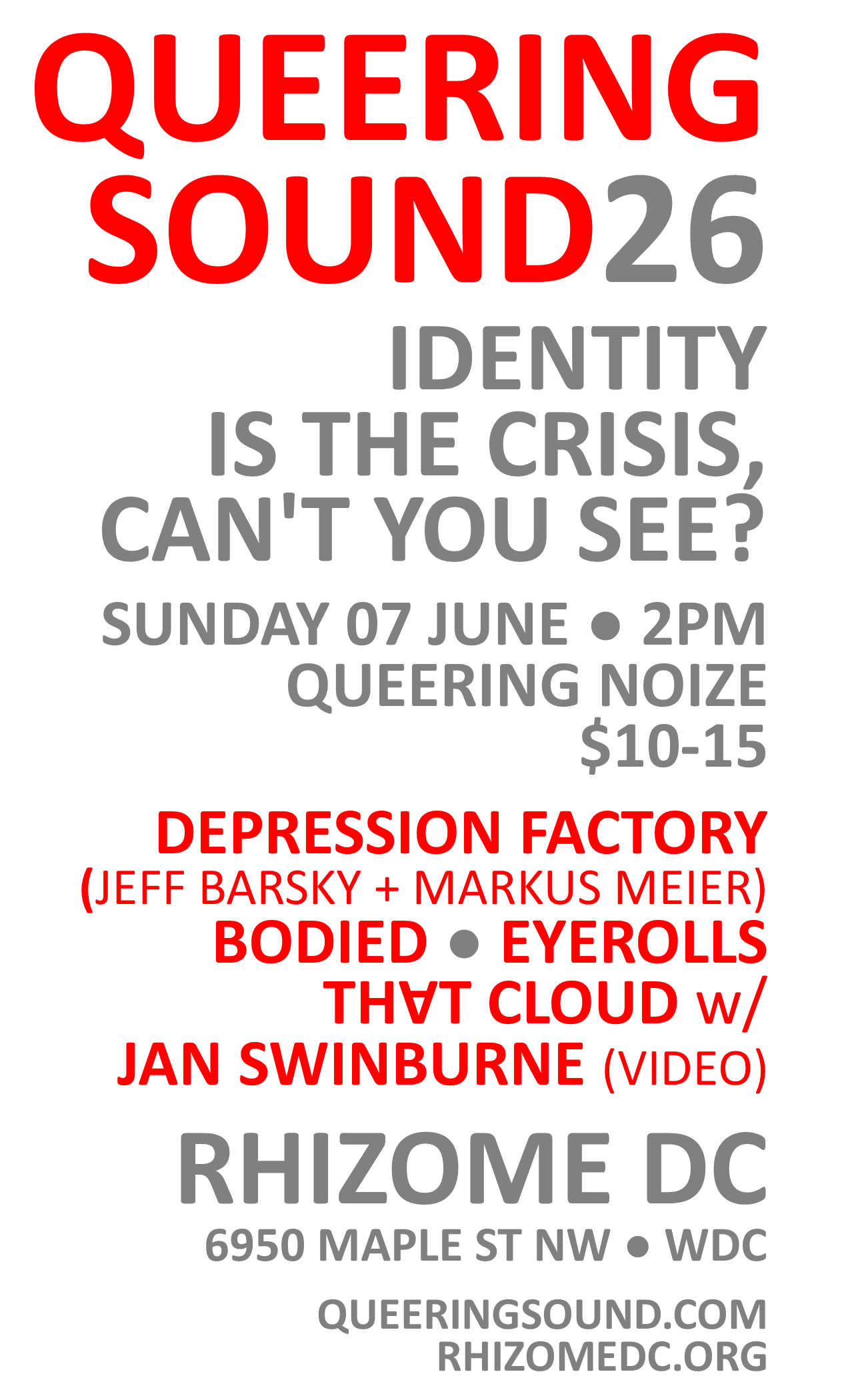 QUEERING NOIZE: Depression Factory / Bodied / Eyerolls / That Cloud with Jan Swinburne