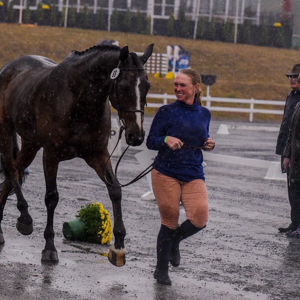 Colleen and Covert Rights getting absolutely soaked today in the Fairhill Jogs . PC United States Eventing Association, Inc. (USEA)