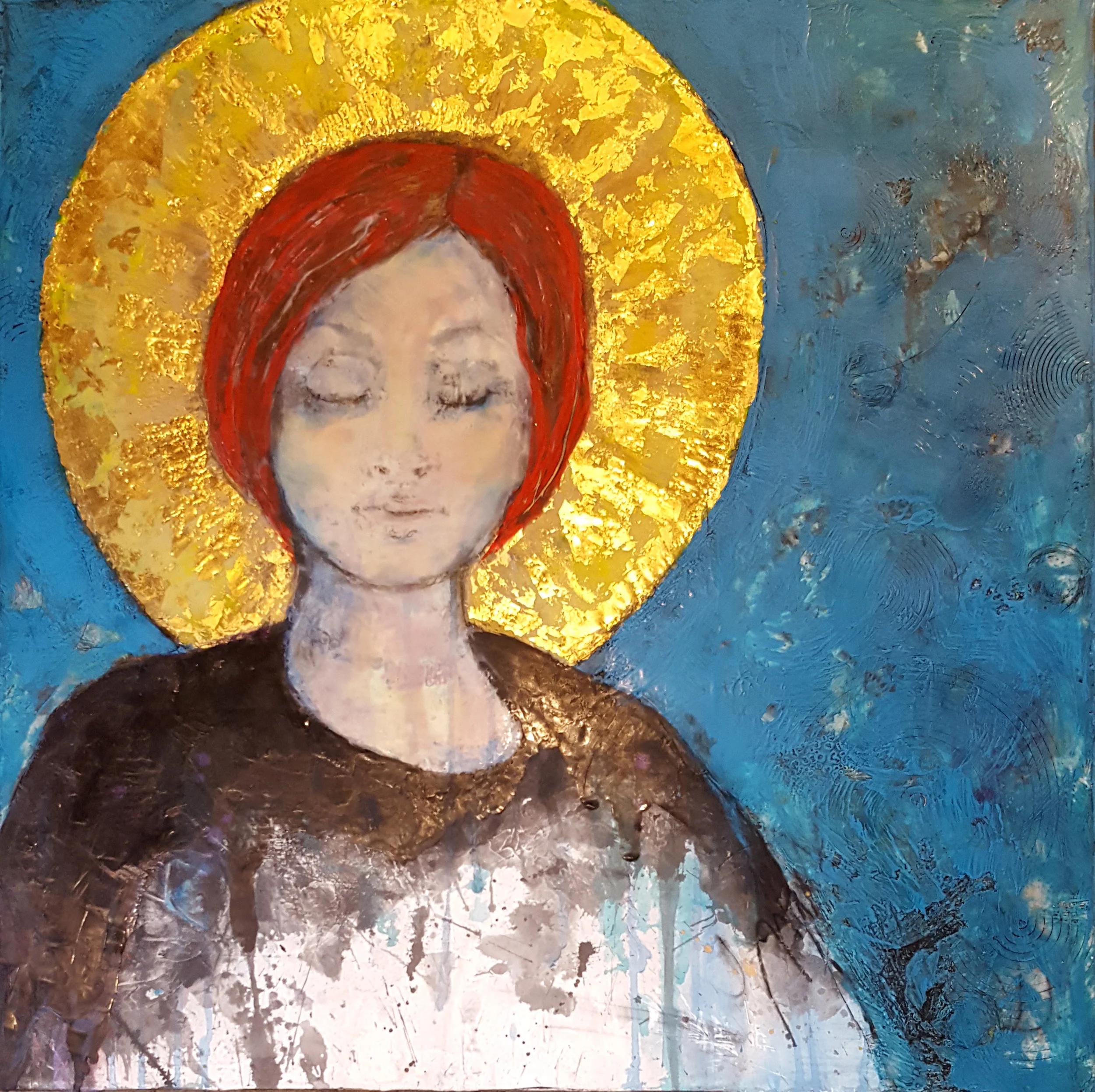 Saint Matrona / 36x36 / Plaster, Water Media, Gold Leaf and Encaustic on Birch Panel / 36x36 SOLD