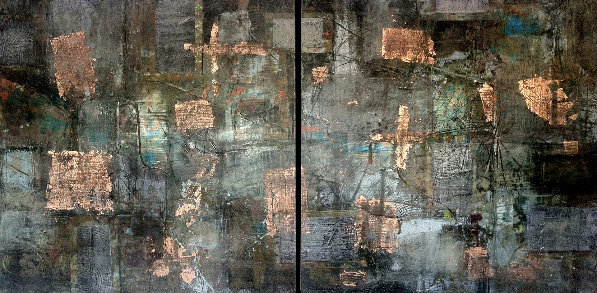 Duplicity Revealed / Diptych 2-24x24 / Encaustic Mixed Media on Birch Panels