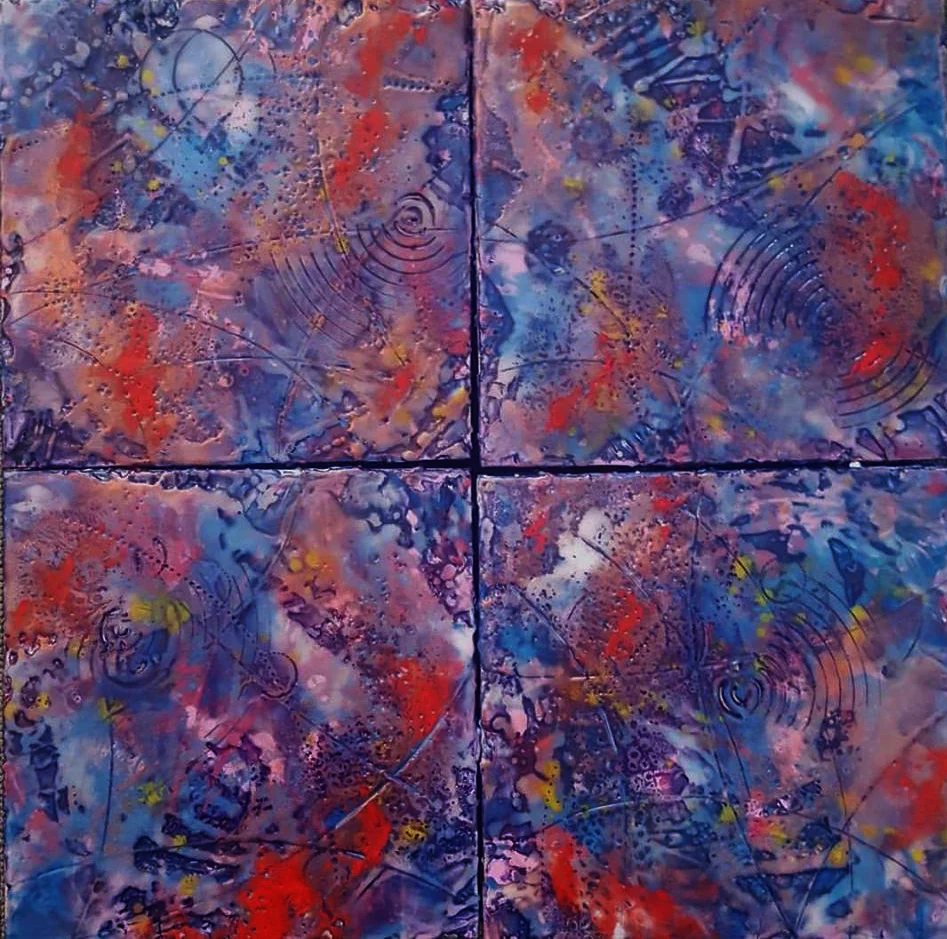 Animate / 4-8x8's / Encaustic on Birch