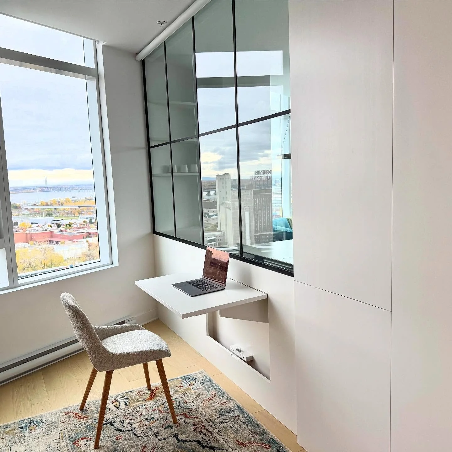 Practical and beautiful ! Clean and simple storage + desk combo #montreal #custom #furnituredesign #wood #customized #woodworking #storage #design #quality #buylocal #madewithlove