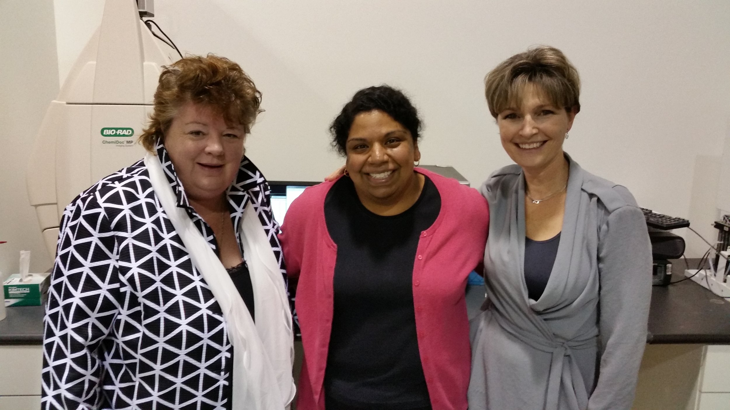 Pictured: The Hon. Linda Reid, Dr. Aarthi Jayanthan and Dr. Sandra Dunn at the PhoenixMD Labs in Richmond.