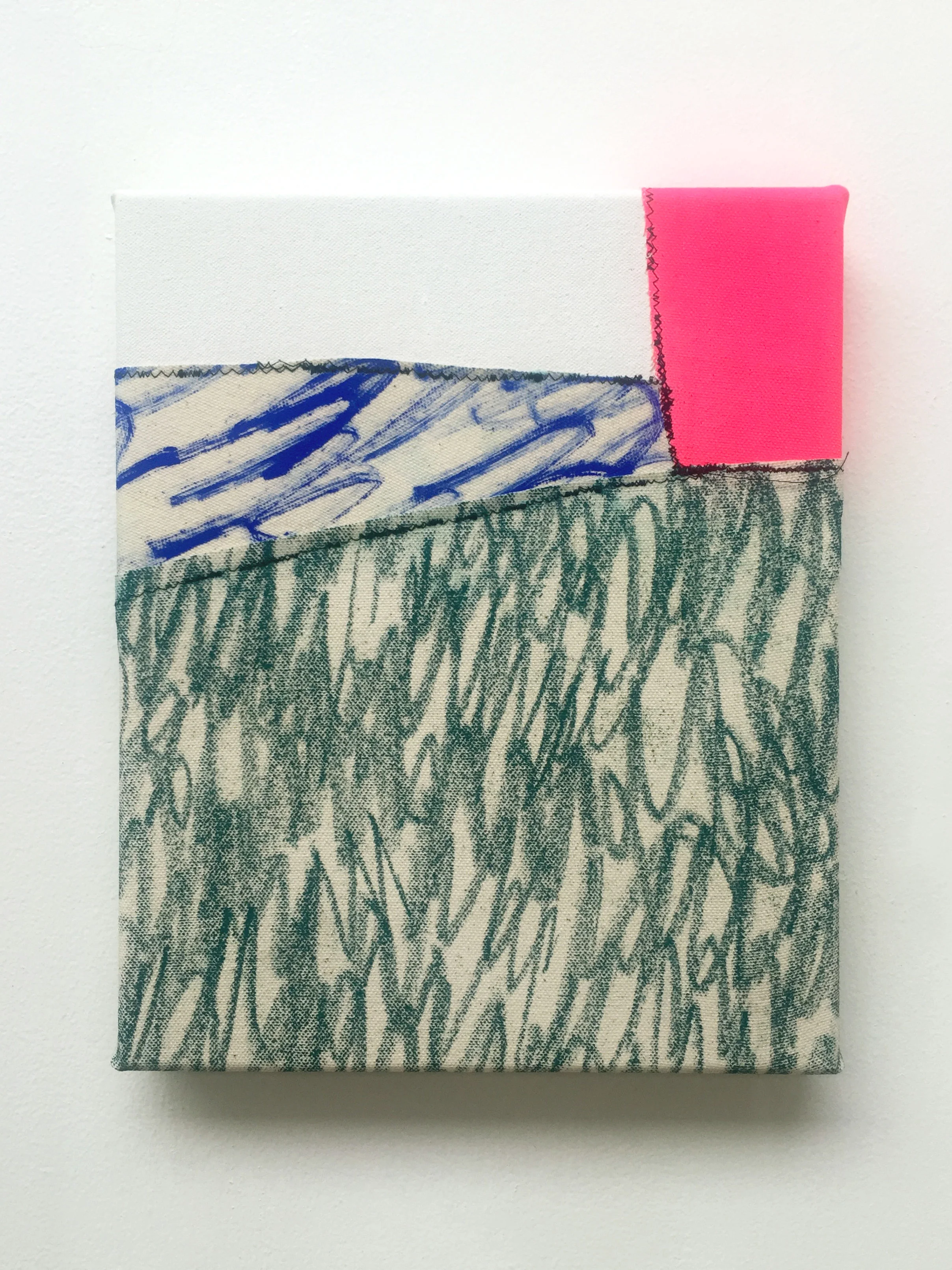 Bumps , Pigment, oil stick and thread on canvas, 23 x 29 cm, 2016 .