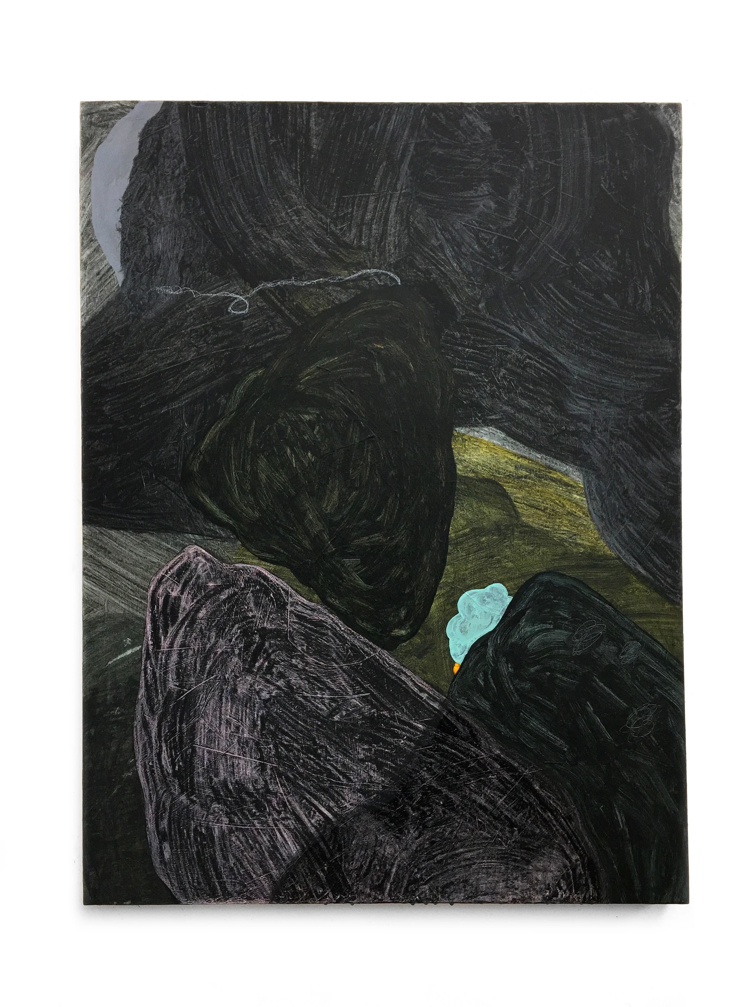 'Glittertind', acrylic, oil and crayon on canvas, 80 x 60 cm, 2017.