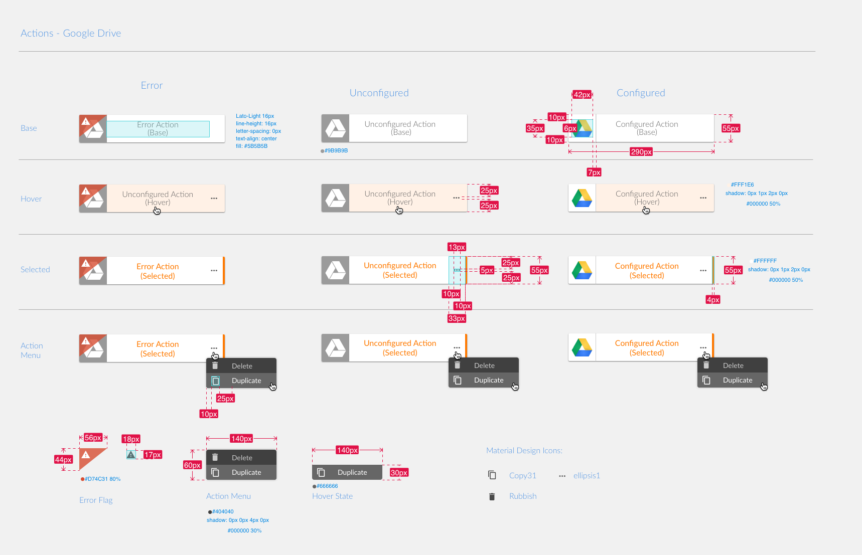 Specification sheet for the new Workflow action design