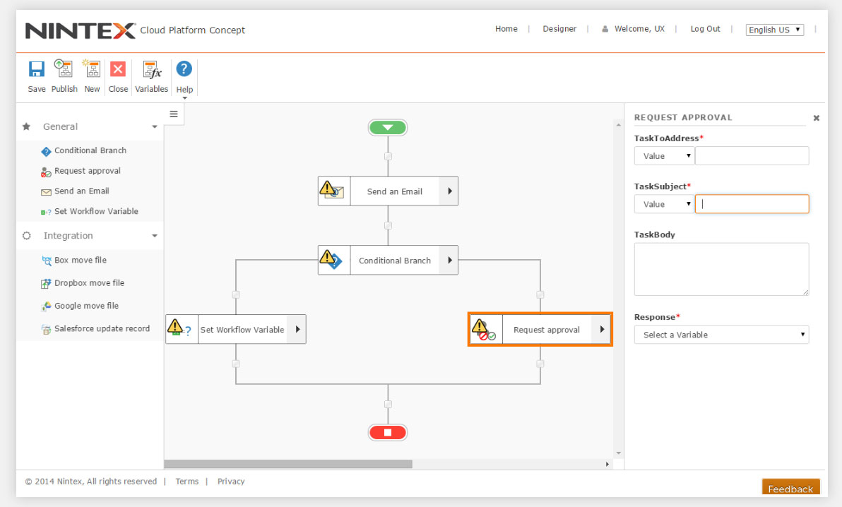 The workflow designer UI in March 2015 when I started at Nintex