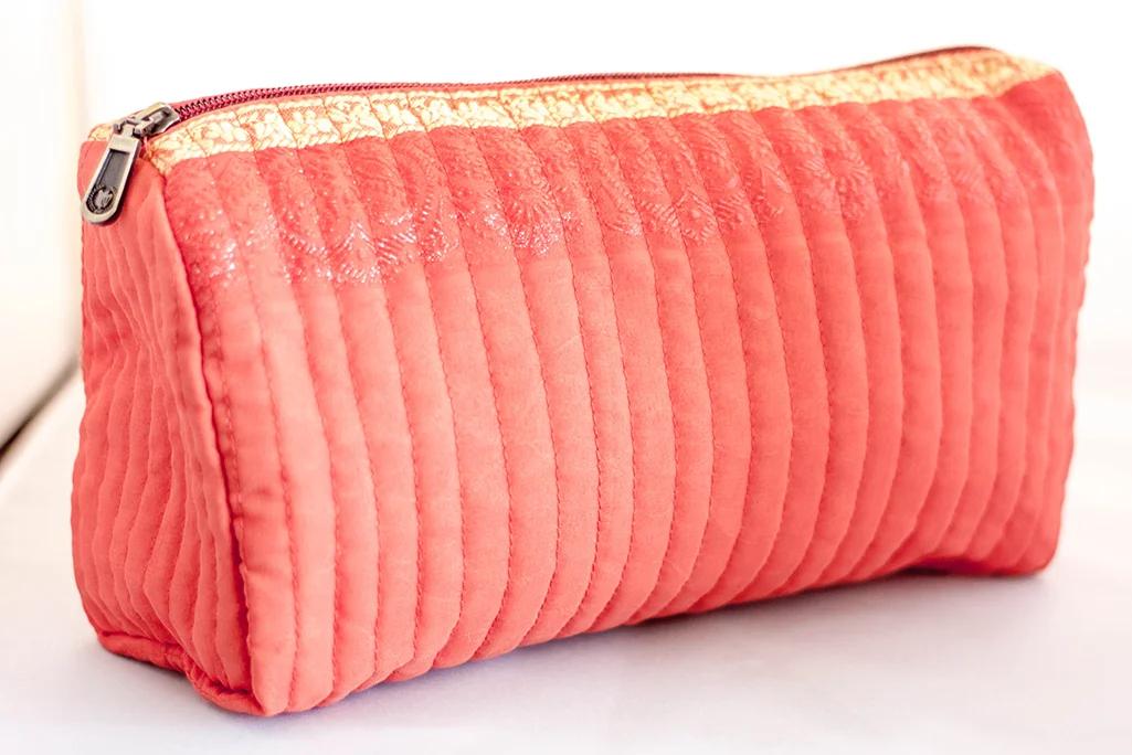 Coral Quilted Travel Case from Vintage Indian Sari | Made With a Purpose