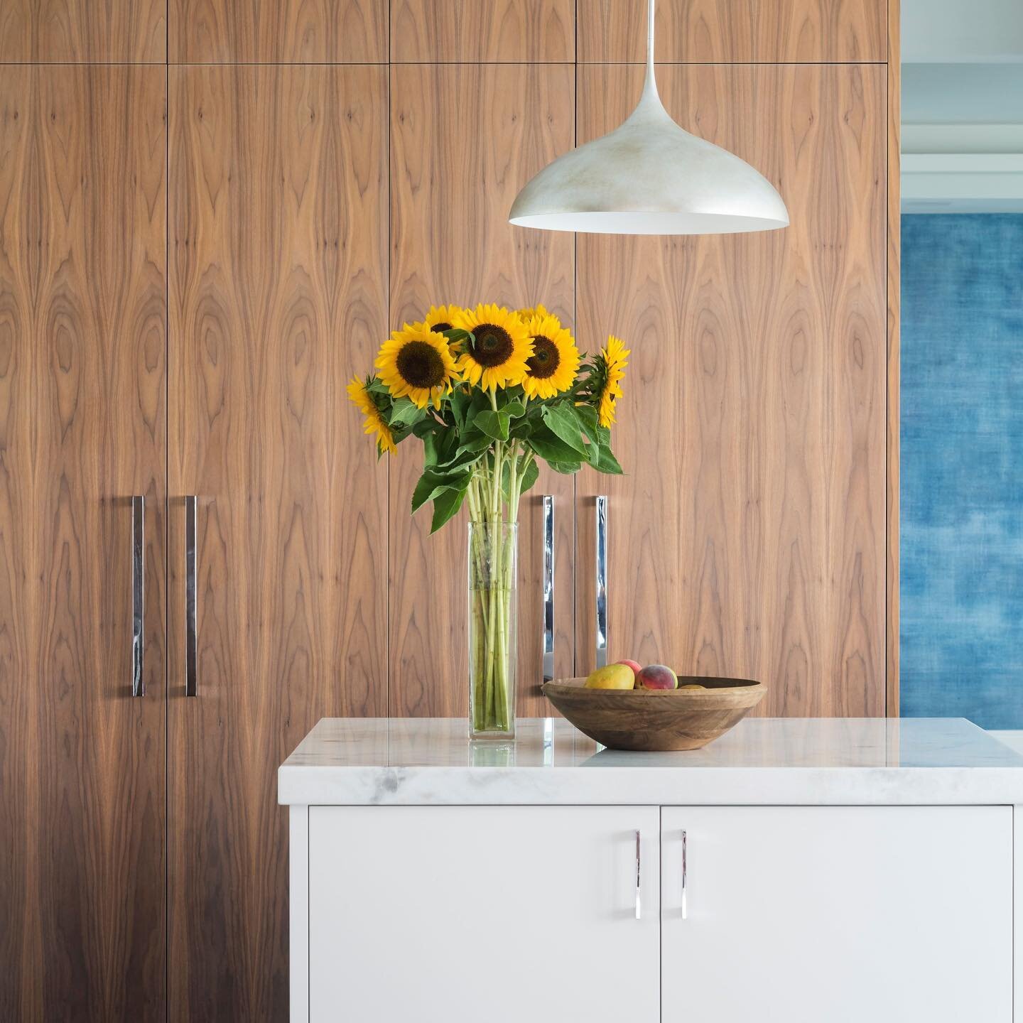 Why settle for standards when you can have it all your way?!? Custom #walnut kitchen with lots of original #details. Polished nickel strips recessed into the #hood. #Paneled #appliances, matching custom dish storage. 📸 @macchiaphoto 
&bull;
&bull;
&