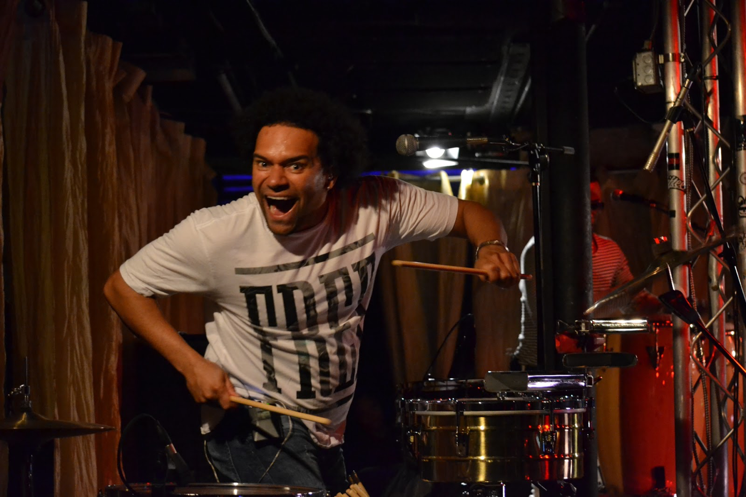 Raymer Olalde on percussion for SonLokos.