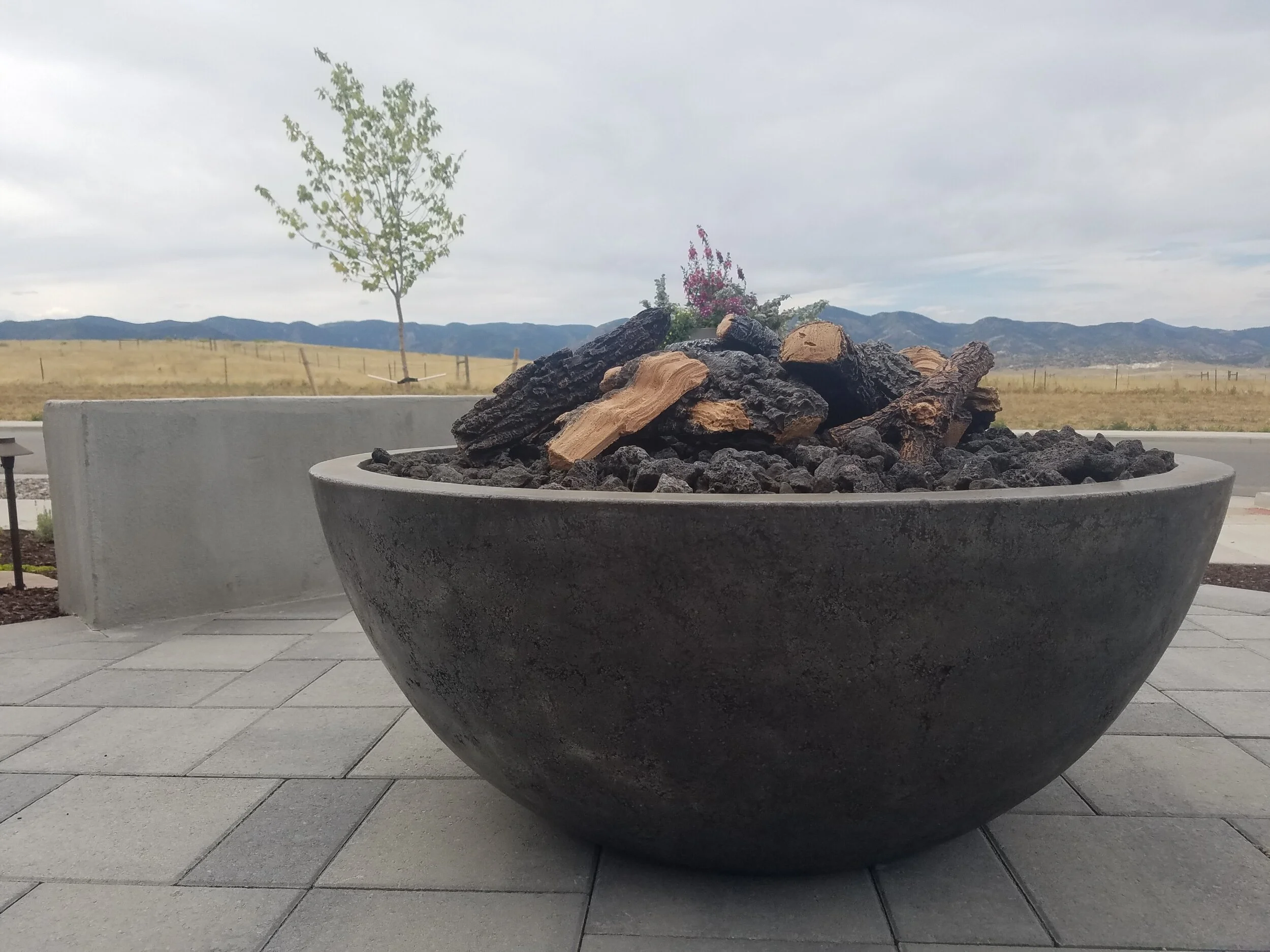 GFRC Fire Bowl with ceramic logs
