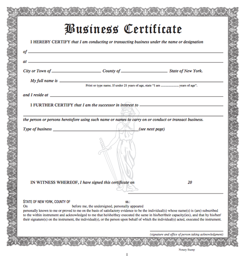 (blank copy of a business certificate to set up a sole proprietorship) 