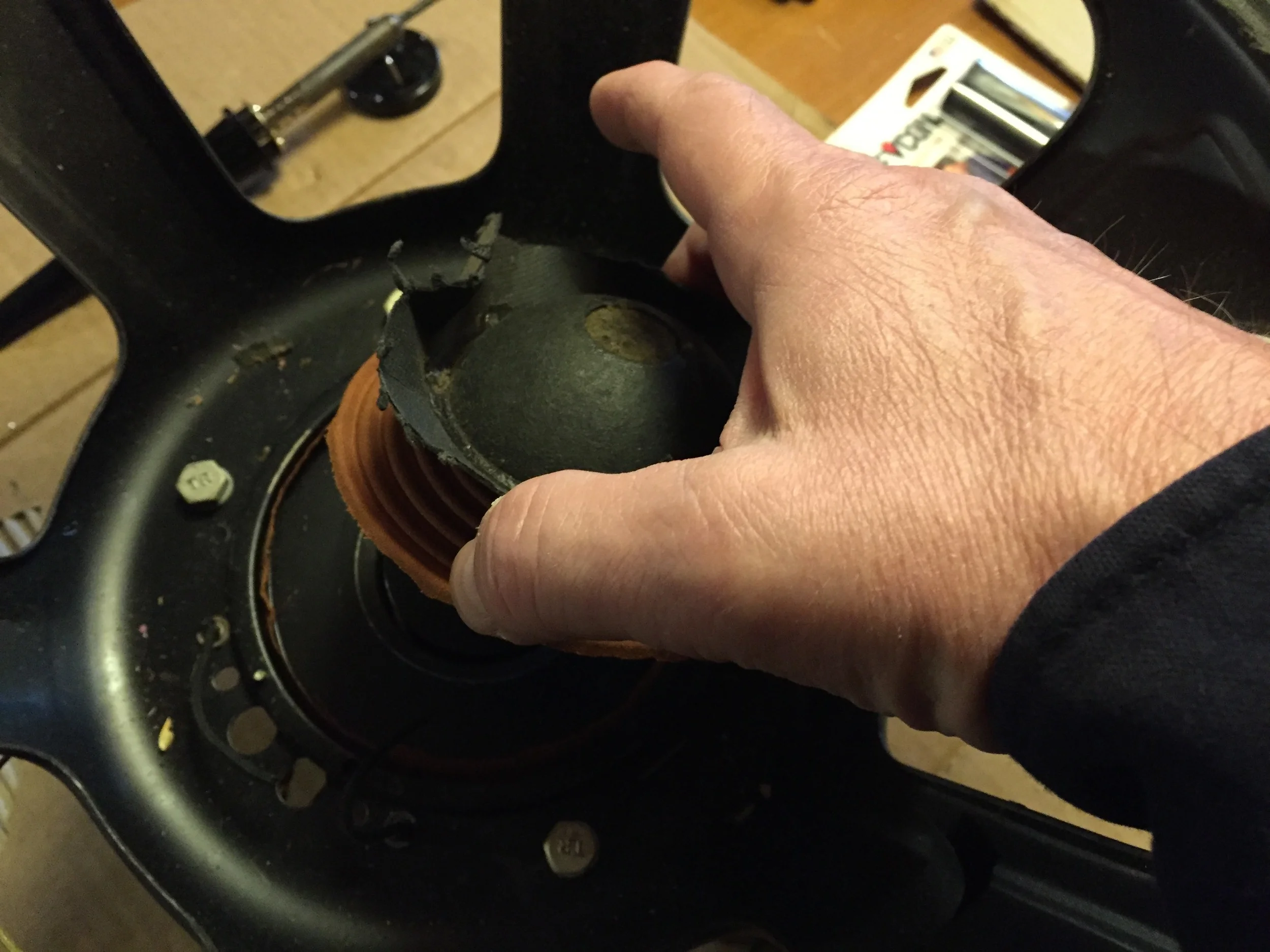 Removing the old spider and dust cap.