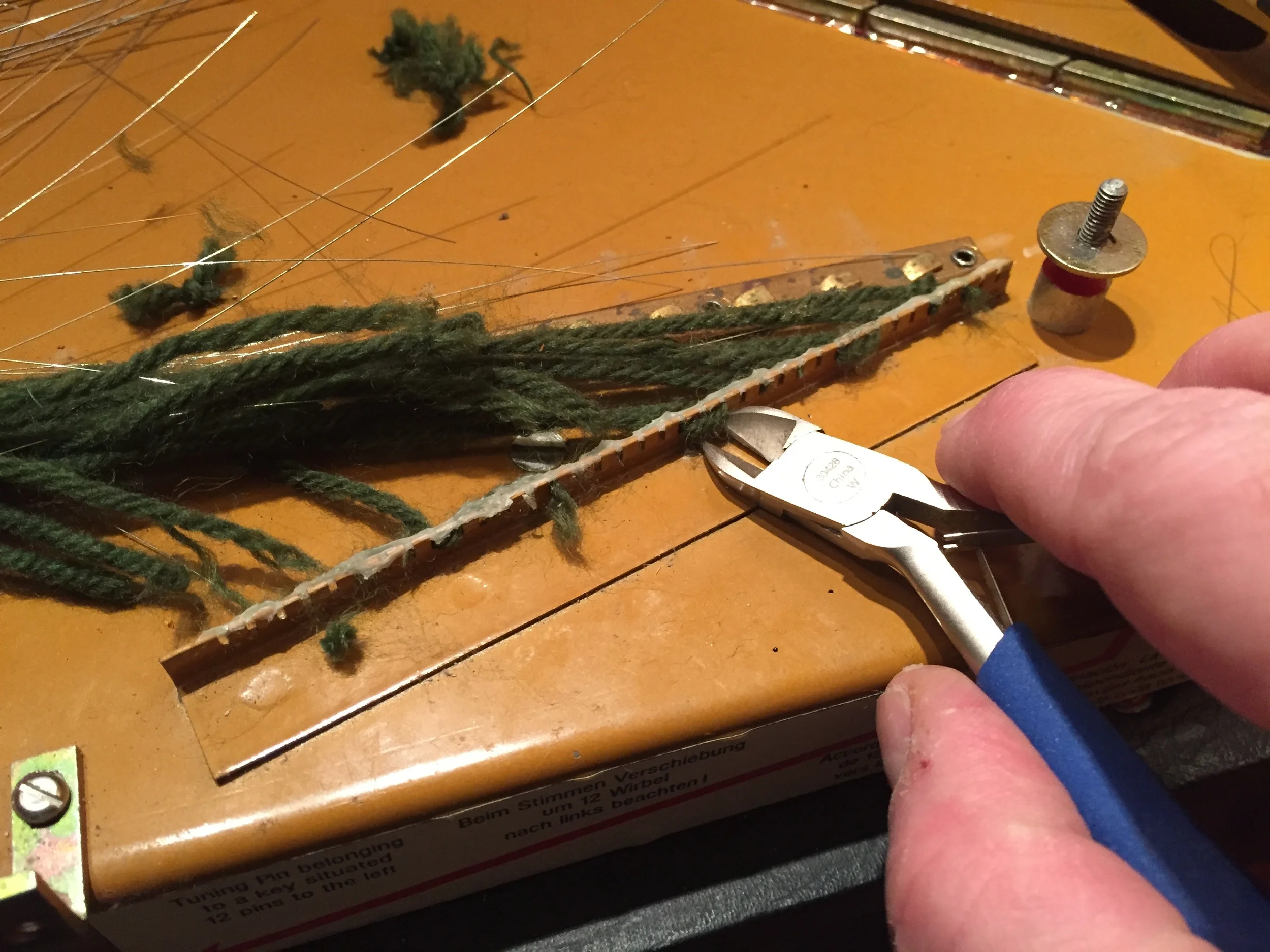 Removing the old yarn.
