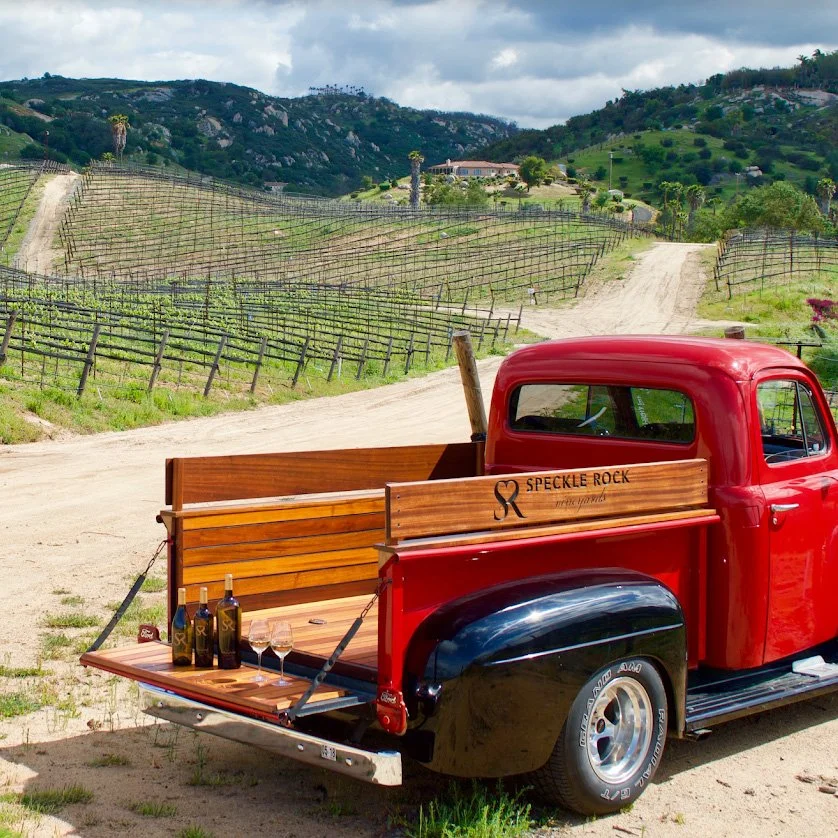 Red truck at Speckle Rock Vineyards