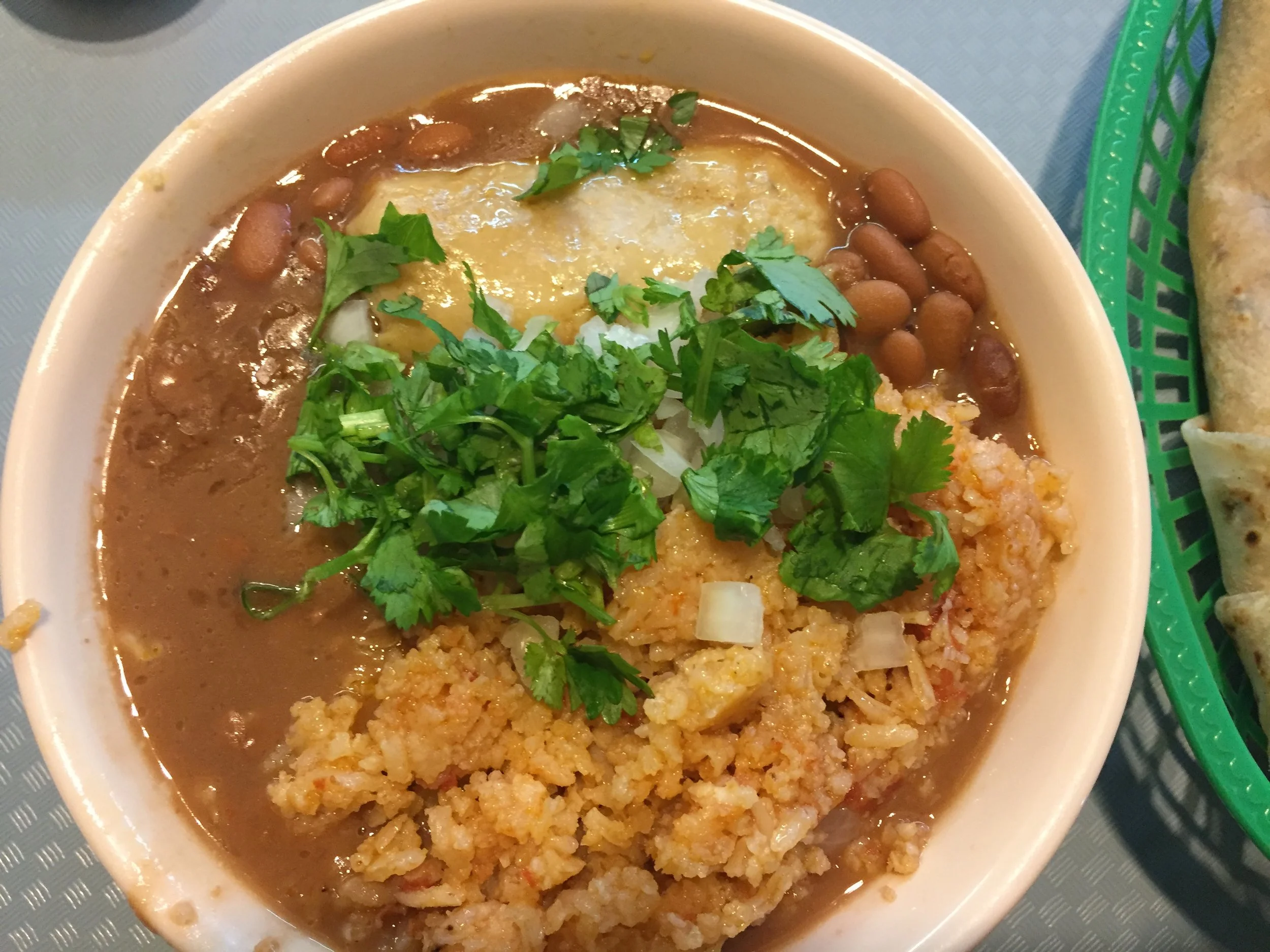 Tamale, rice and beans
