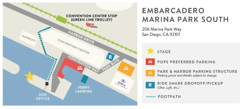 Directions to the San Diego Bayside Concerts - Near Seaport Village and the Convention Center