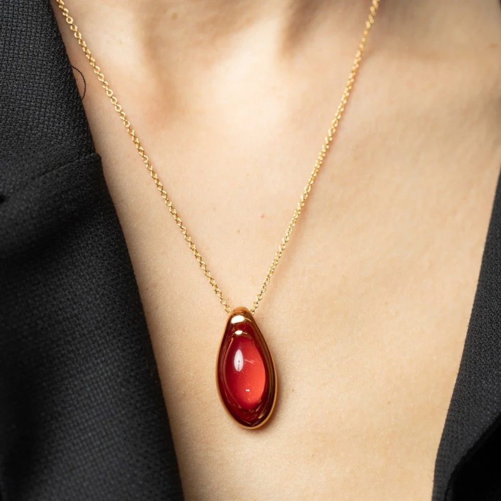 22k Gold Fumed Oval Necklace - Ketchup_model.jpg