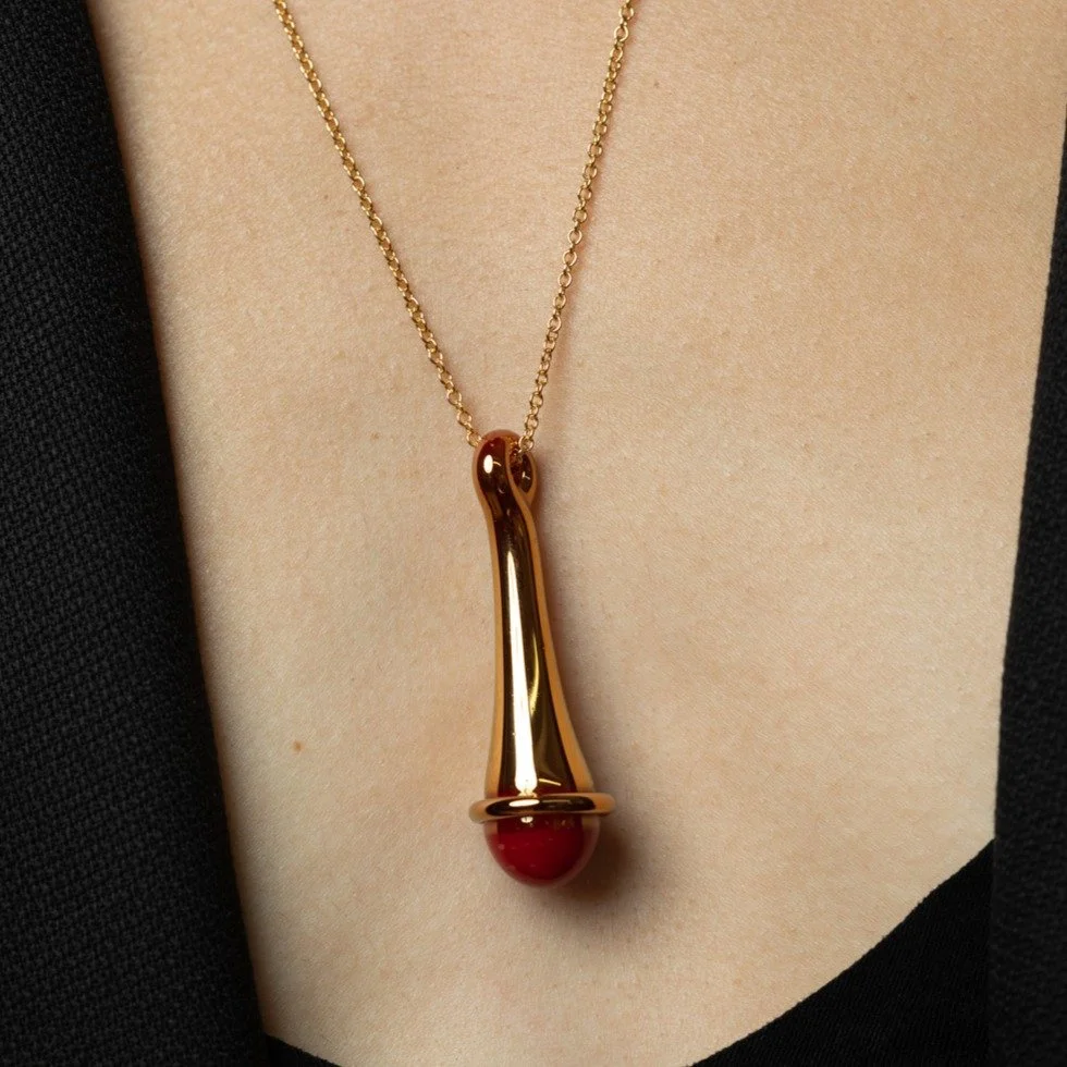 22k Gold Fumed Drop Necklace - Ketchup_model.jpg