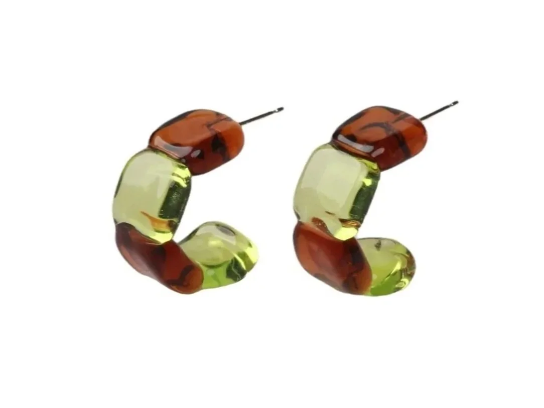 2 Tone Square Stone Hoops
