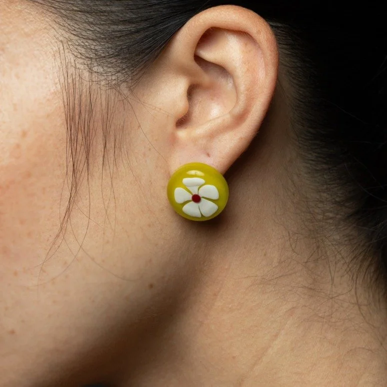 White Flower Earrings - Apple Green_model.jpg