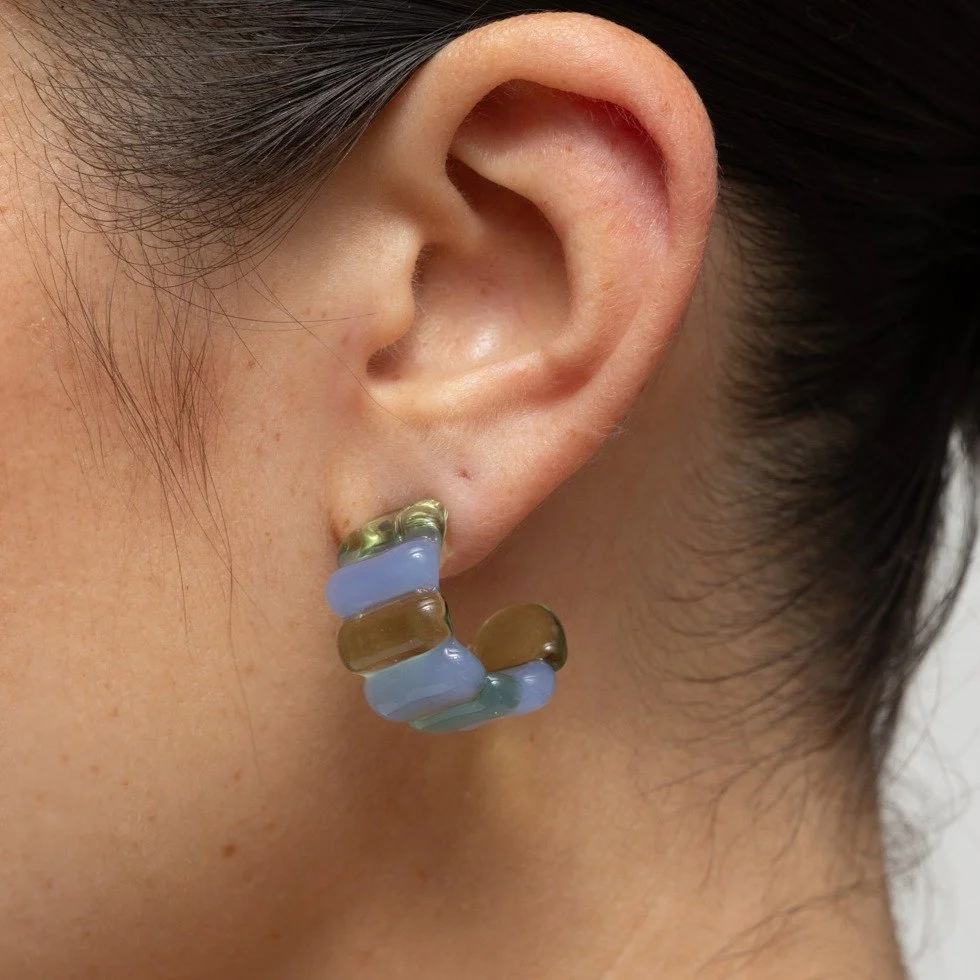 Two Tone Ribbed Mini Hoops - Tropical Green_model.jpg